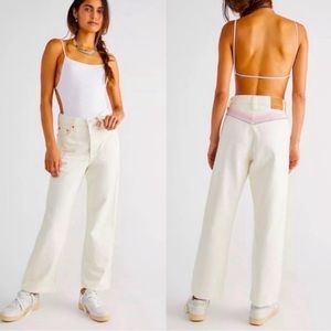 Levi’s Ribcage High Rise Straight Leg Ankle Jeans, Rainbow Stitching - Size 28